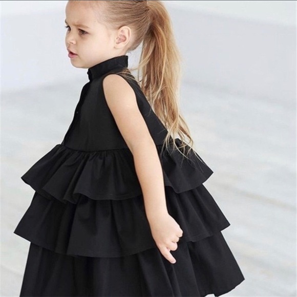 GIRL RUFFLE BLACK DRESS 4 - Picture 2 of 6